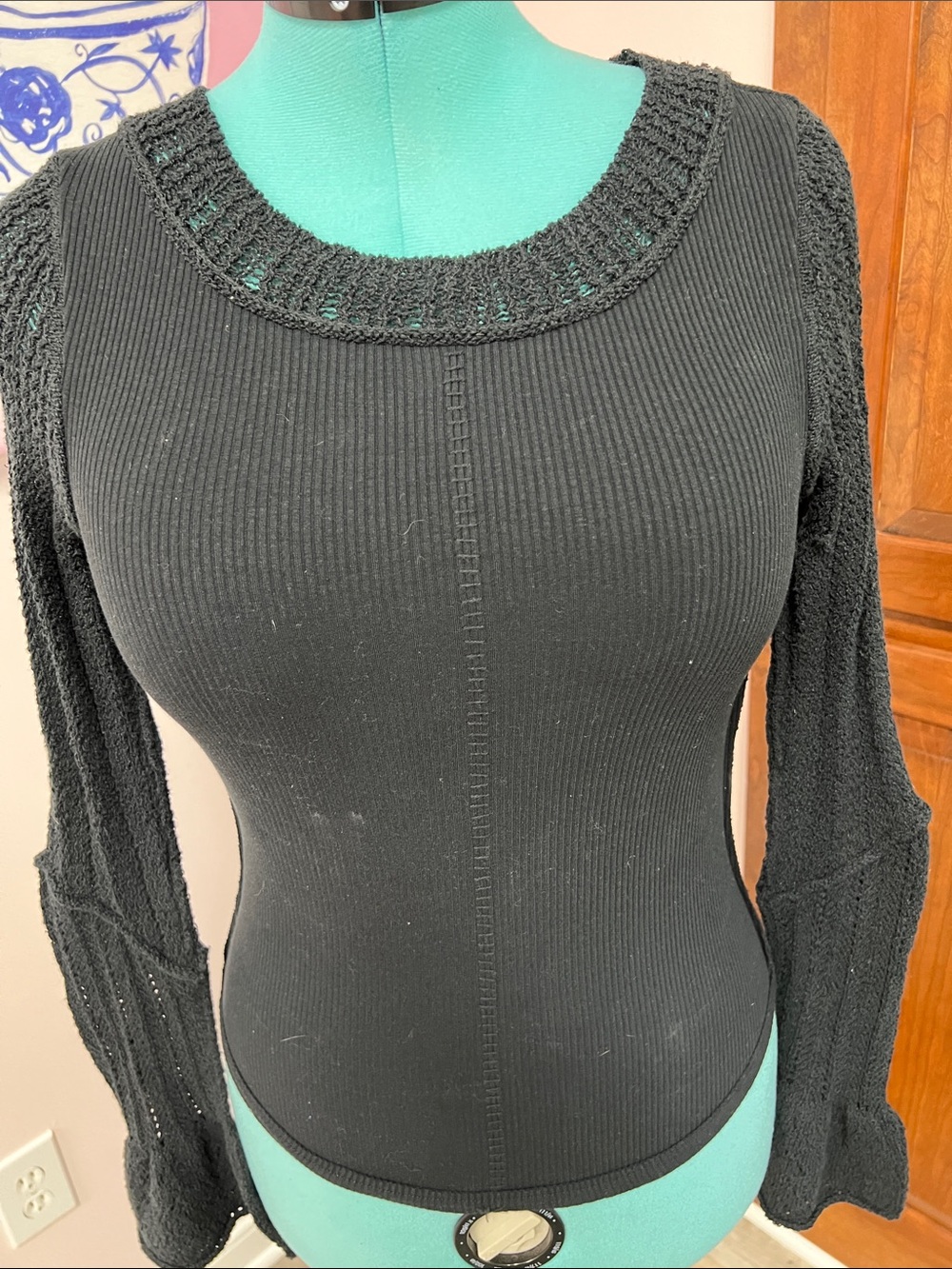 Free People Black Crochet Shell Top